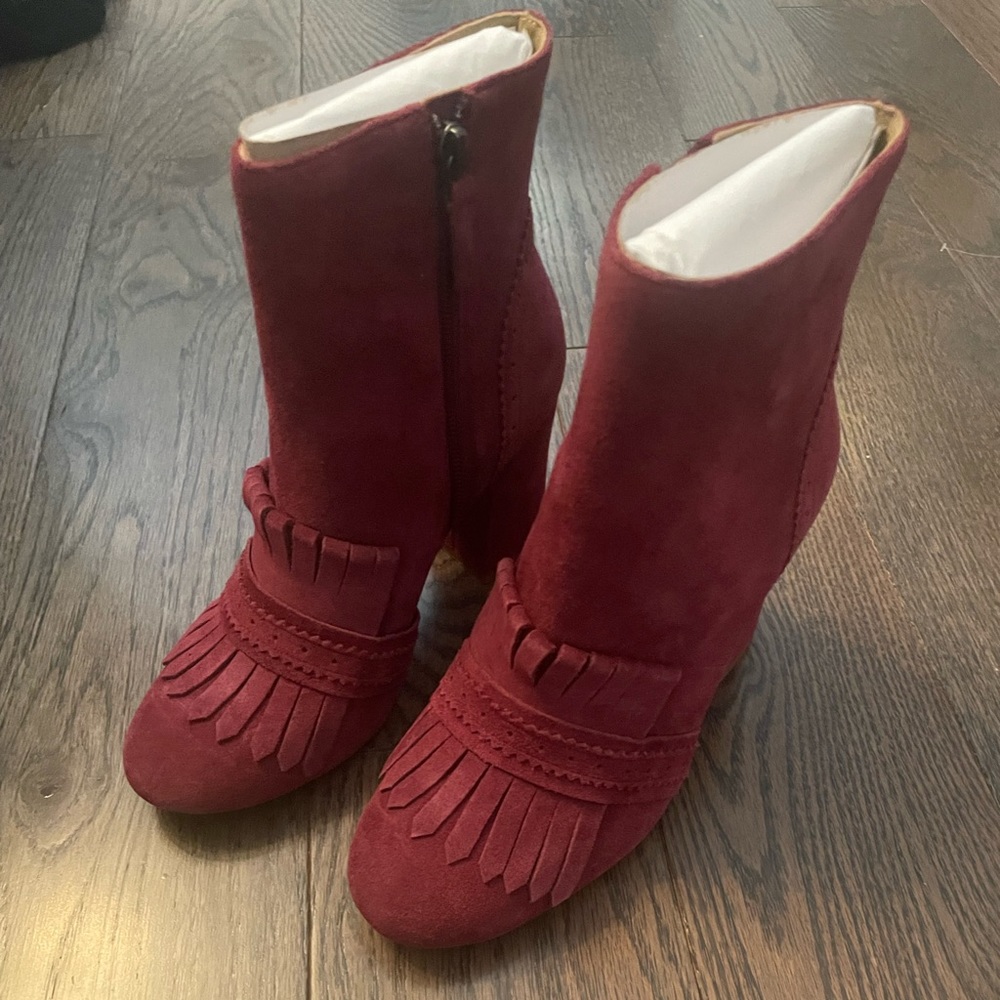 Etienne Aigner Burgundy Suede Booties - NEW